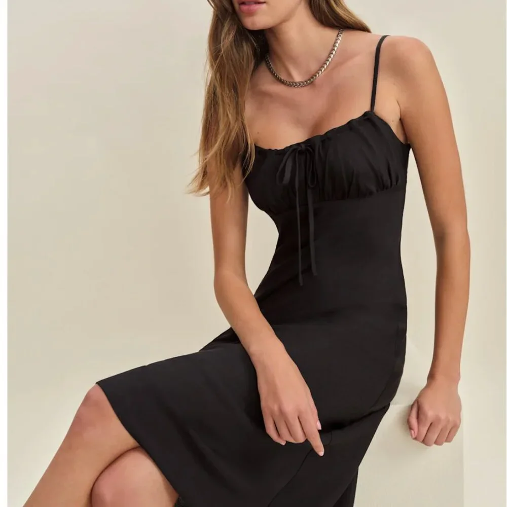 ✨ SALE Reformation Camira Midi Dress Sz2 Black Noir Slip French Party Cocktail - Picture 3 of 11